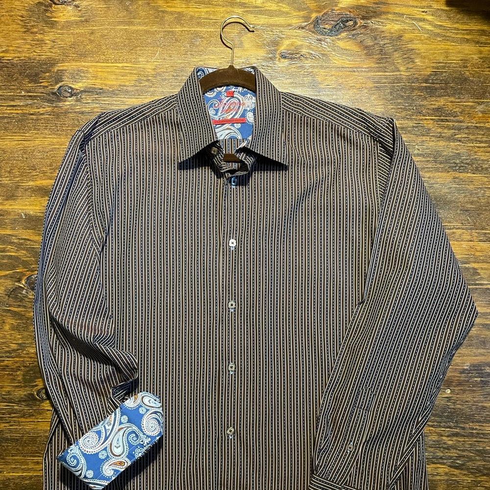 Luchlana Men’s L/S Brown/Cream/Navy Western Shirt w/ Paisley Flip Cuffs.…